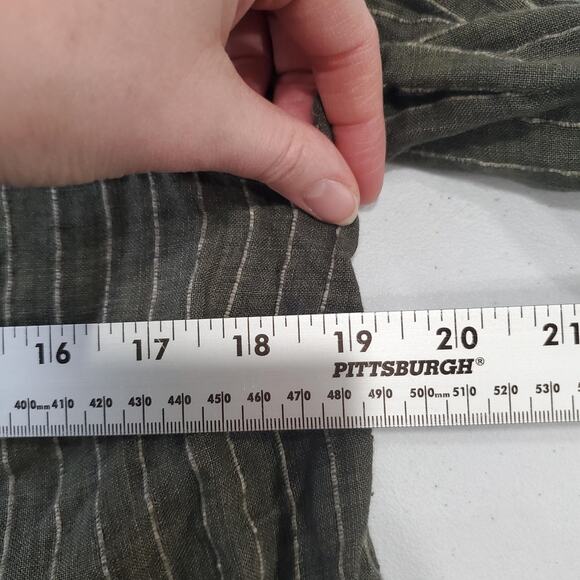 Pure Jill Linen Tunic Shirt Womens Small Green Stripe Long Sleeve Button Front - Picture 6 of 7